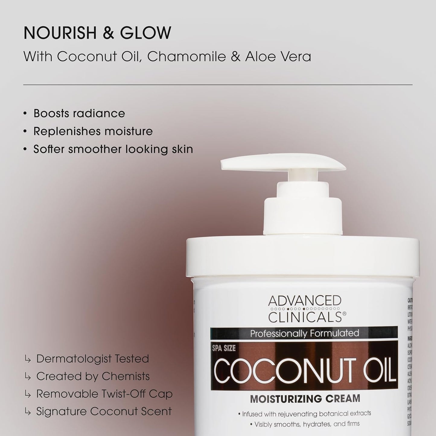 Advanced Clinicals Coconut Oil Body Cream For Women & Men | Hydrating Coconut Lotion For Extremely Dry Skin | Visible Anti Aging Body Butter Skin Care Balm Moisturizer For Hand, Heel, Feet, 16oz, 2PC