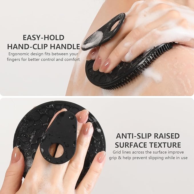 Silicone Body and Face Scrubber Set 3 Pack, BEAUTAIL Shower Bath Scrubber, Gentle Exfoliating Brush for Women Men Baby Sensitive Skin, More Hygienic Than Traditional Loofah, Long Lasting, Black+Green