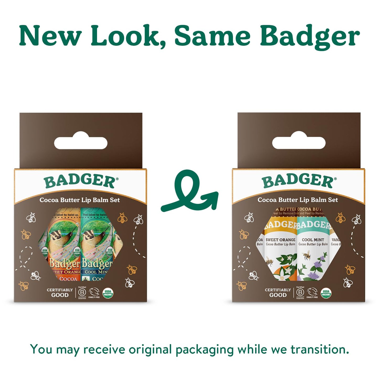 Badger Cocoa Butter Lip Balm Set, 100% Organic, Long Lasting Lip Moisturizers, Lip Care Variety Pack (Cocoa, Orange, Mint & Vanilla), All Natural Lip Balms, 4-pack