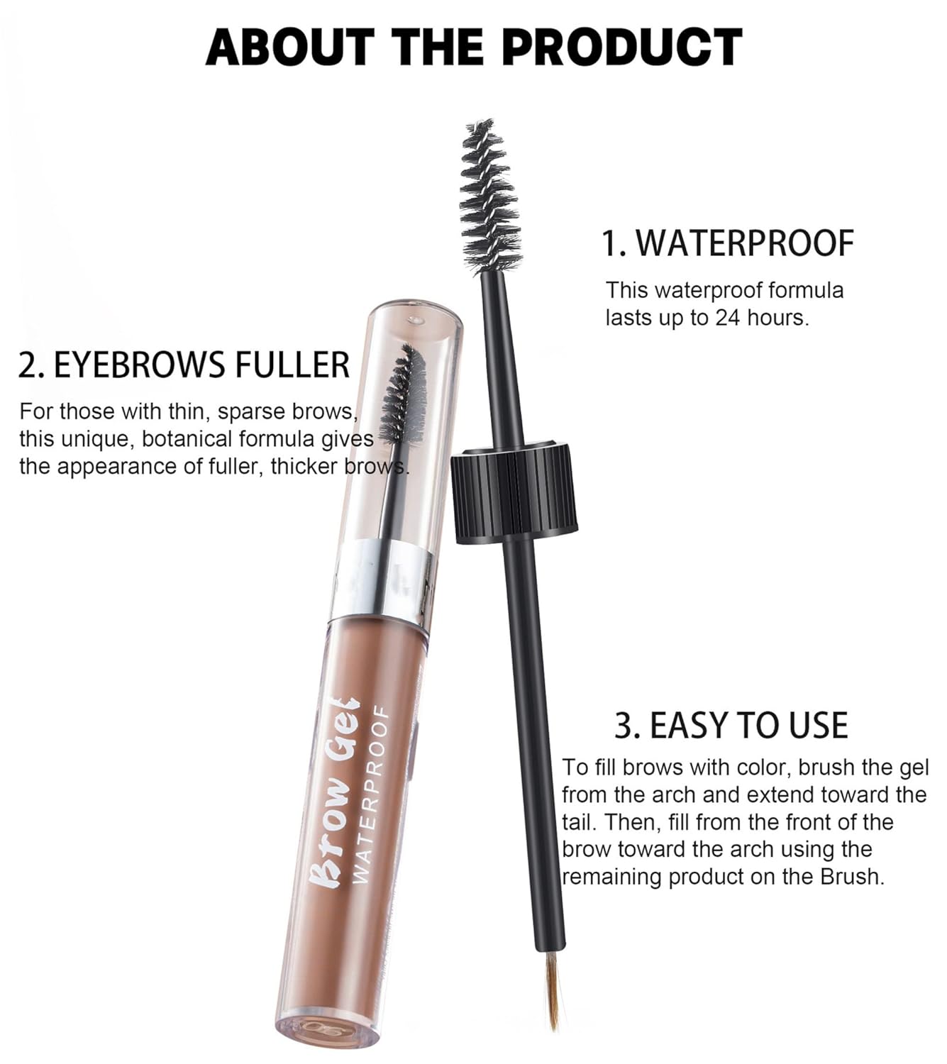 MAEPEOR Waterproof Eyebrow Gel 8 Colors Full-pigmented Long Lasting Liquid Brow Gel for Fuller & Defined Looking (#06 Auburn）