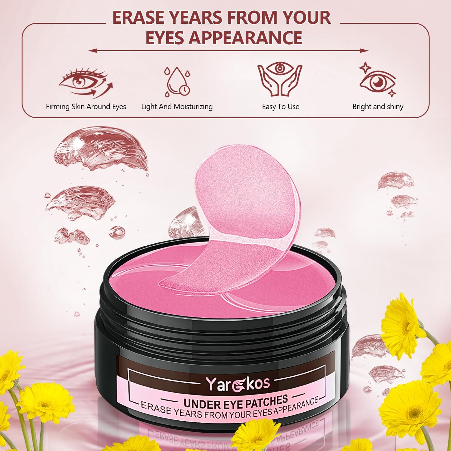 Pink Eye Mask 60Pcs, 5 Portable 24K Gold Collagen Under Eye Patches, 30 Pairs Hydrating Undereye Gel Pads for Women Men Dark Circles Puffy Eyes Puffiness Wrinkle Eye Bag Treatment