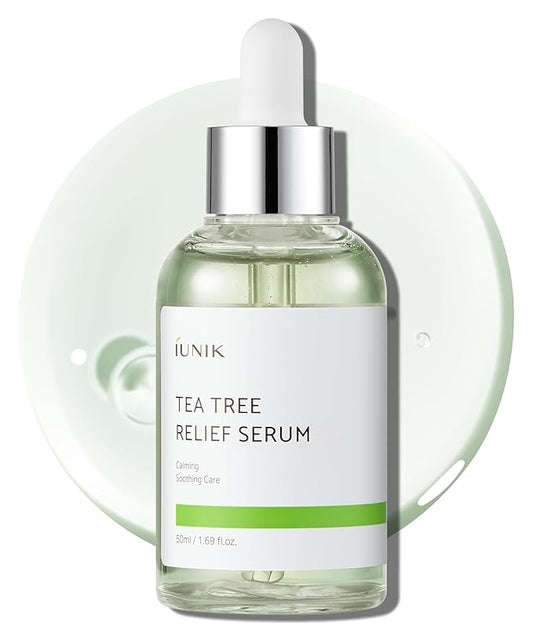 IUNIK Tea Tree Relief Vegan Serum for Acne-Prone Skin - Non-Sticky & Lightweight Facial Ampoule with Centella Asiatica for Soothing, Calming, and Balancing - Korean Skincare 1.7 Fl Oz