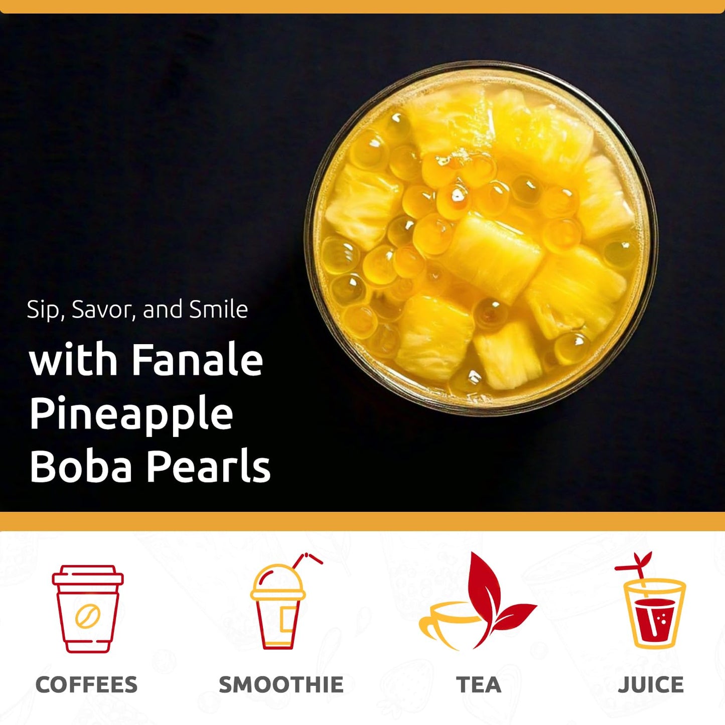 Fanale Popping Boba Pearls for Bubble Tea - 7 lb |Pineapple Flavor | Bursting Boba Pearls Bubble | Fruit Juice Flavor for Shakes, Dessert, Smoothie