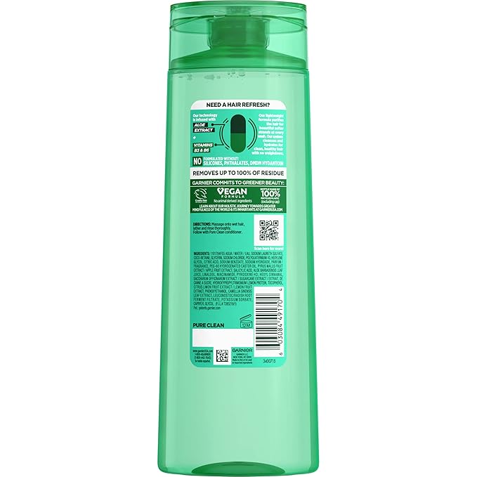 Garnier Fructis Pure Clean Purifying Shampoo,Silicone-Free,12.5 Fl Oz,(Packaging May Vary),(Pack of 2)