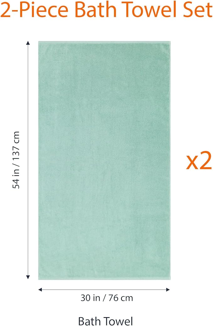 Amazon Basics Quick-Dry Lightweight Moisture Absorbing Bath Towel,100% Cotton,54" x 30",Seafoam Green,2 Count (Pack of 12)