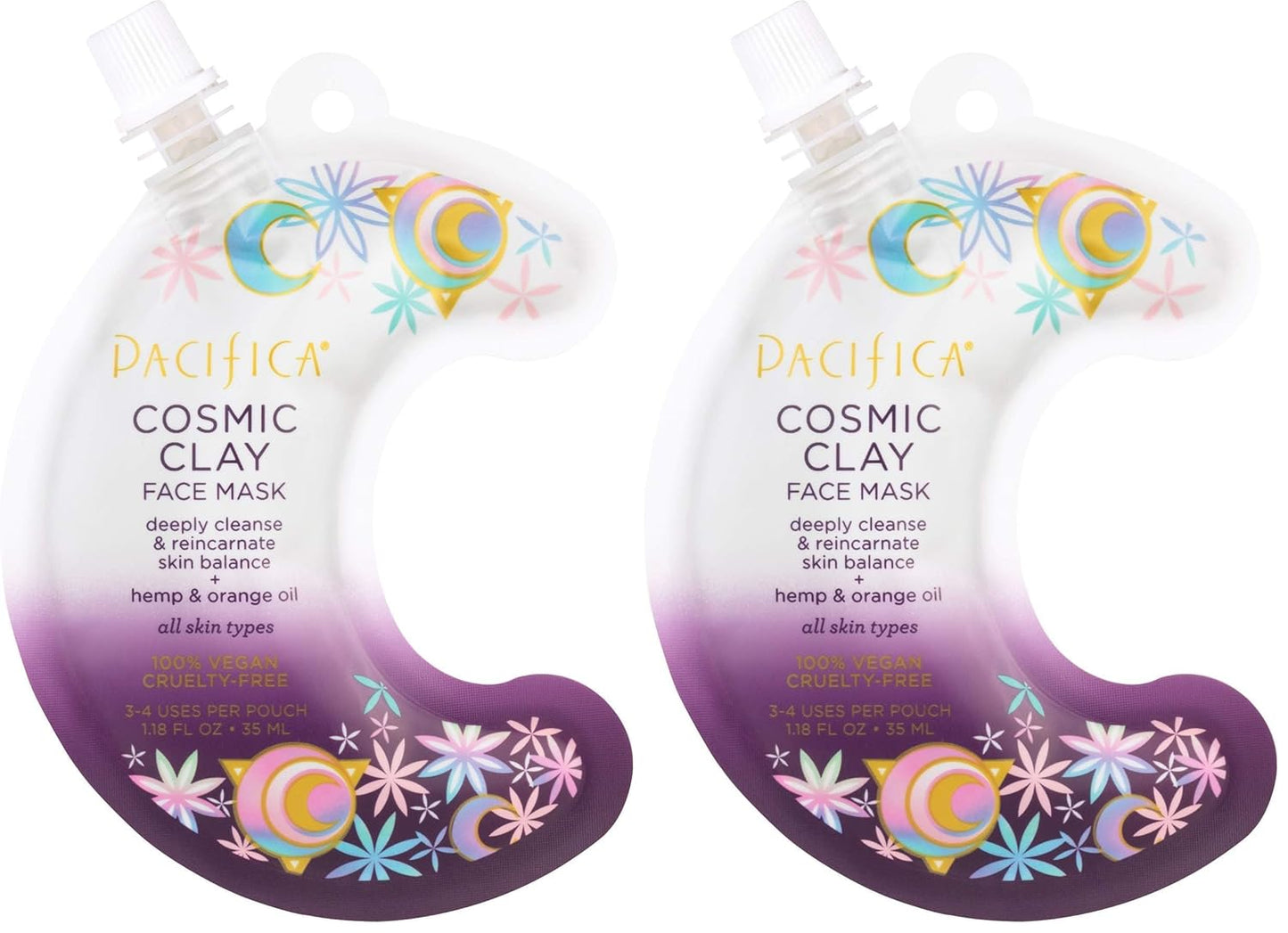 Pacifica Cosmic Clay Face Mask, Deep Cleansing Pore-Minimizer Clay Mask for Blemishes & Oily Skin, Skin-Balancing Detox Facial with Hemp, Acai & Orange Oil, Clean Beauty Vegan, 1.18 oz (Pack of 2)