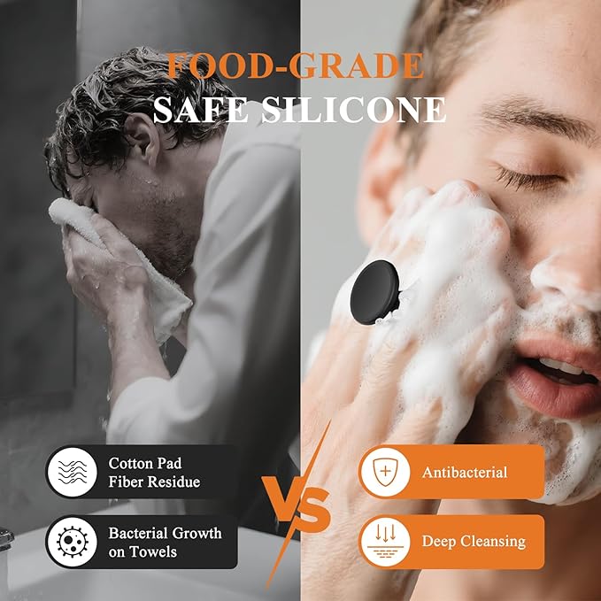 Silicone Face Scrubber for Men, Gentle Exfoliator Pad & Massager, Facial Cleansing Brush Silicone Face Wash Brush Removes Dead & Dry Skin (Black)