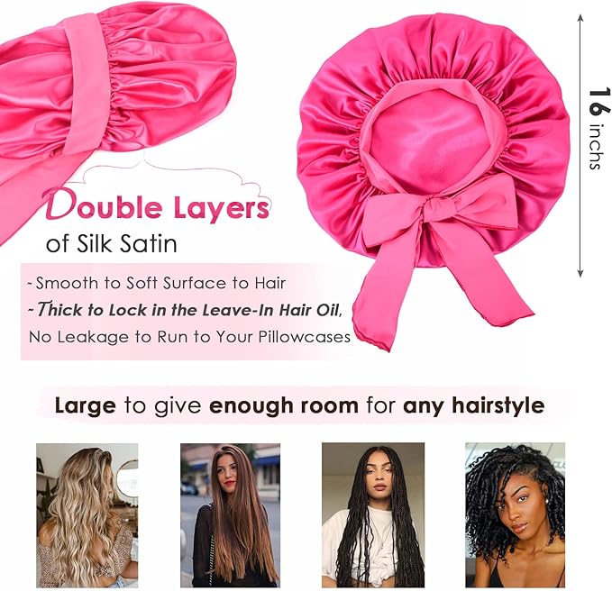 YANIBEST Adjustable Satin Bonnet for Sleeping Women Double Layer Hair Wrap Reduce Friction Prevent Frizz Natural Curly Hair
