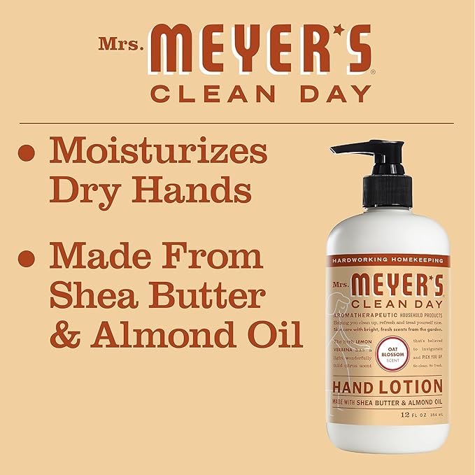 MRS. MEYER'S CLEAN DAY Hand Lotion for Dry Hands, Non-Greasy Moisturizer Made with Essential Oils, Oat Blossom, 12 oz Bottles, Pack of 3