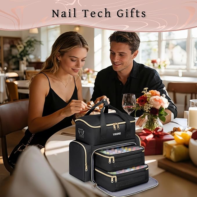 YOREPEK Extra Large Nail Polish Organizer Case Holds 48 to 100+ Bottles (15ml/0.5 fl.oz) UV lamp, Gel Polish Travel Case Bag with 2 Removable Pouches Fits Nail Suppiles, Gifts for Manicurist, Girls