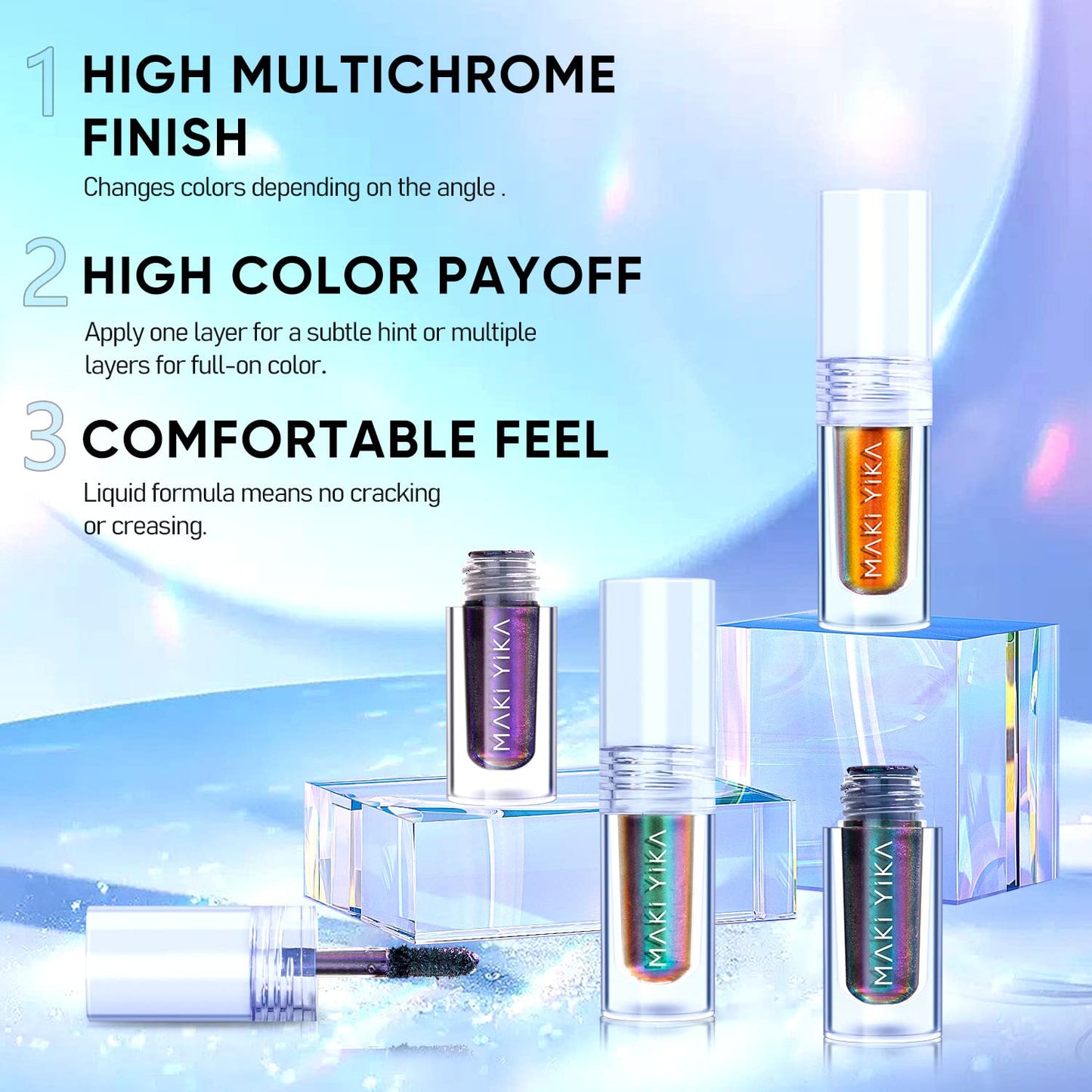 MAKI YIKA 3Pc Glitter Eyeshadow Liquid Multichrome Eyeshadows Long Lasting, Metallic Chameleon Eye Shadow Smudgeproof Holographic Eye Topper Glitters (#1+5+6)
