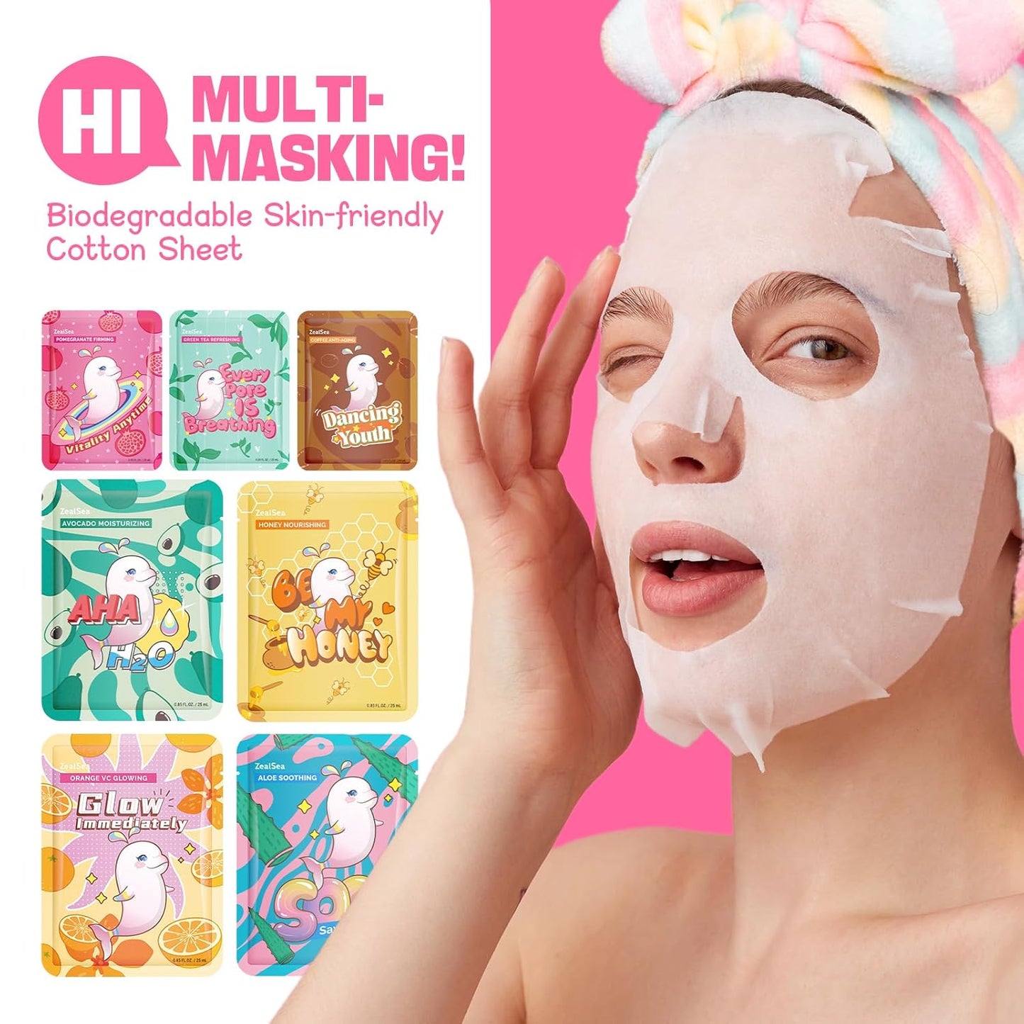 ZealSea Face Masks Skincare, Facial Masks for Women Skin Care, Sheet Masks Beauty with Natural Ingredients, Birthday Party Spa Gift for Kids Teens Girls, Hydrate and Soothe for All Skin Types 21 Pack