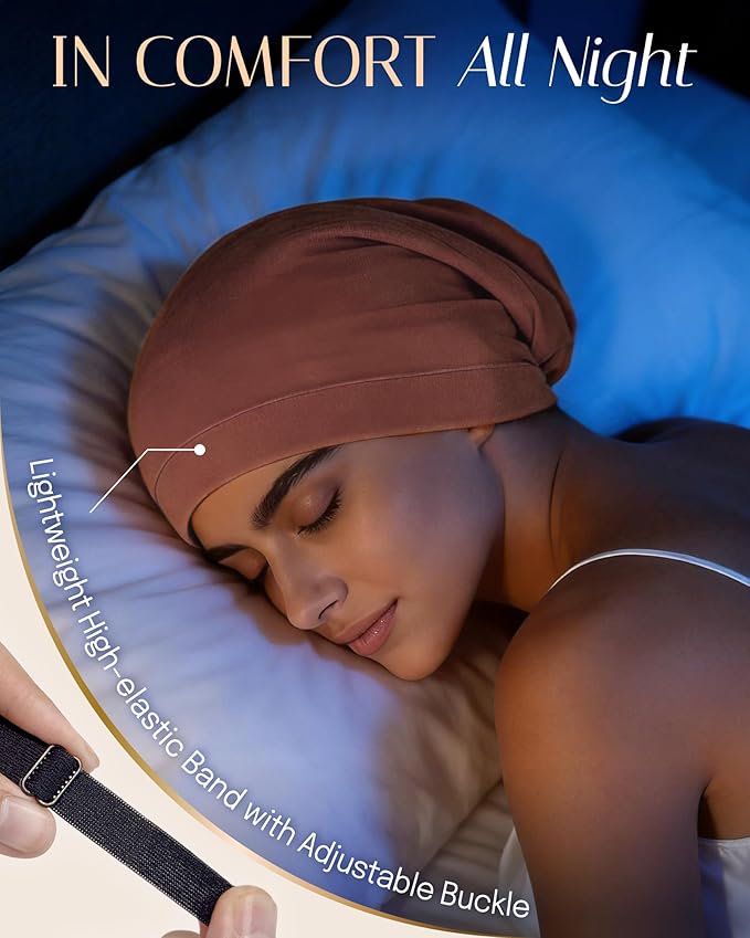 OLESILK 100% Mulberry Silk Bonnet for Sleeping Women, Silk Hair Wrap for Sleeping, Silk Sleep Bonnet for Women&Men, Real Silk, Not Satin, Reddish Brown