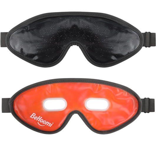 Cooling Eye Mask, Gel Eye Mask Cold Compress for Eyes, Reusable Eye Ice Pack, Cool Relaxation, Comfort Snug Fit, No Freeze, Eye Cover Ice Mask for Home, Office, 2PCS, Black & Orange