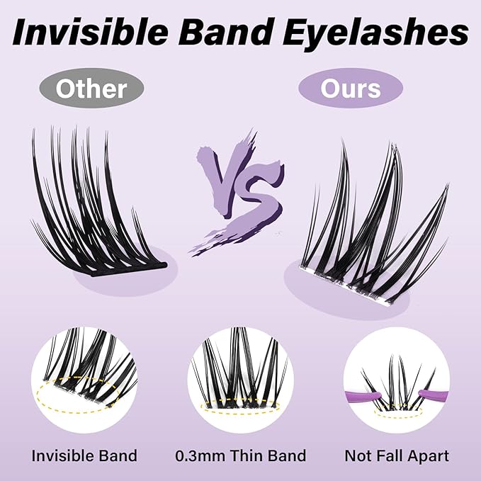 B&Q Bella Lash Clusters Invisible Band False Eyelashes Clusters Natural Cluster Eyelash Extensions Comfortable Individual Lashes Extension DIY Soft Eyelash Clusters（Bella-MIX8-18mm）