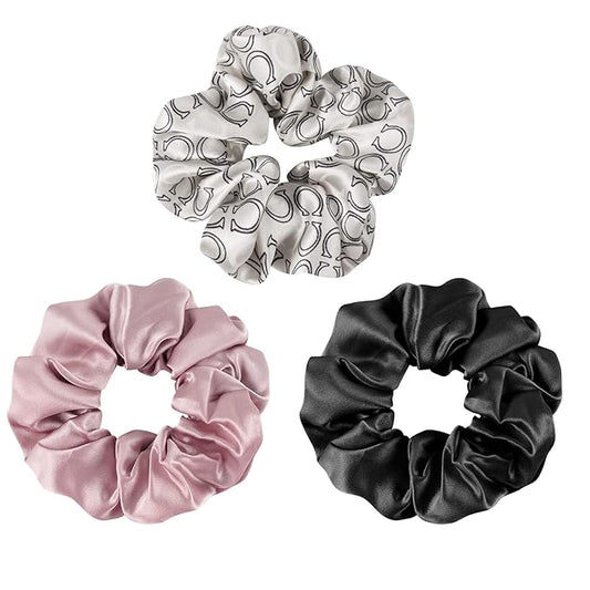 OLESILK 100% Mulberry Silk-Scrunchies for Hair Sleep, Women Grils Silk Hair Ties for Frizz & Breakage Curly Hair, No Damage, Elastics Ponytail Holder, 3 Pack