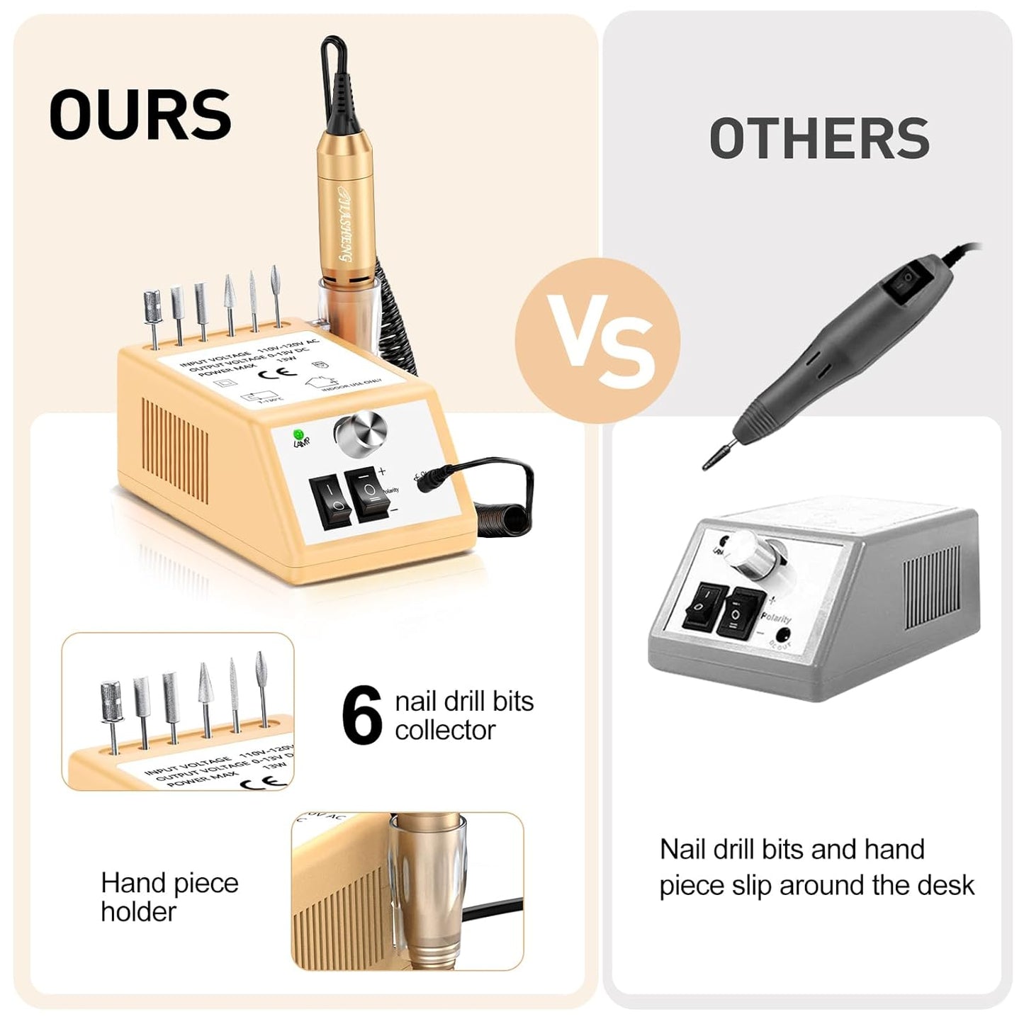 Jiasheng Professional Nail Drill, 20000rpm Electric Nail Drill Machine, Electronic Nail File Drills for Acrylic Nails Gel Nails Manicure Pedicure Tools for Salon Use Gold