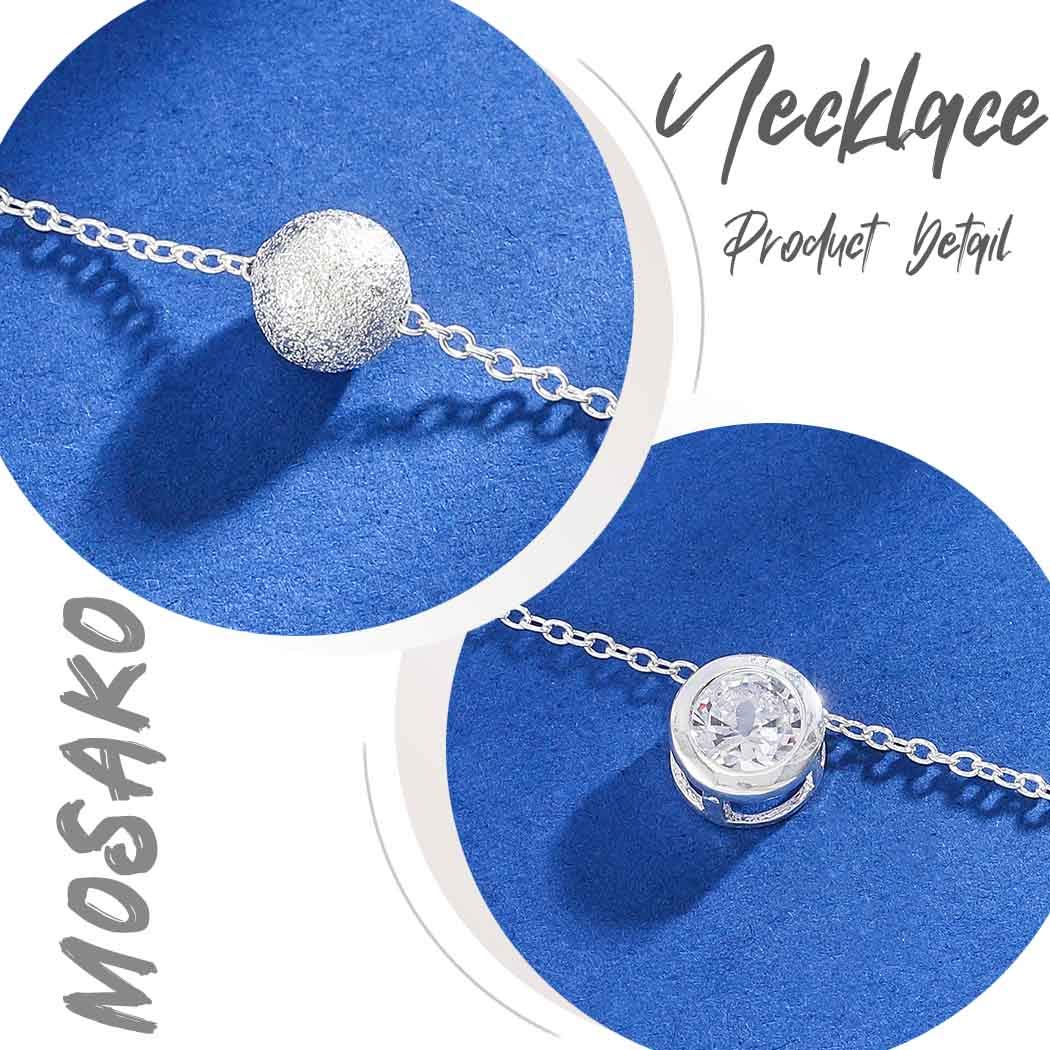 Layered Bead Necklace Chain Round Crystal Pendant Necklaces Jewelry for Women and Girls (Silver)