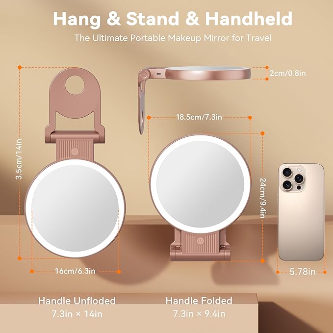 1X/30X Magnifying Mirror with Light, Double Sided Makeup Mirror with Adjustable 3 Color Light, 2000mAh Rechargeable Lighted Magnifying Mirrors with Tweezer, Foldable Travel Mirror with Rotation