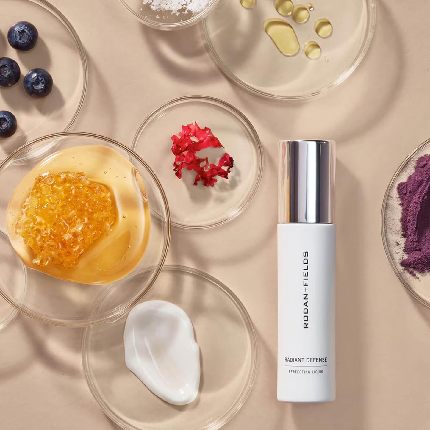 Rodan and Fields Radiant Defense Perfecting Liquid SPF 30 - Shell | 50 mL | 4-in-1 Makeup & Skin Care Beauty Solution | Sunscreen | Face Moisturizer | Light Skincare Foundation | Sunscreen for Face