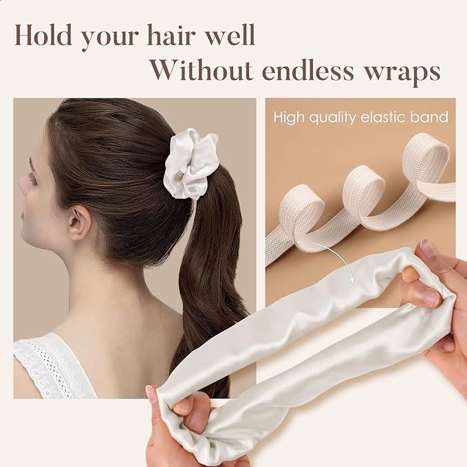LULUSILK Silk Scrunchies for Hair Sleep, 100% Real Mulberry Silk, No Damage Hair Ties for Women and Girls, Black White and Silvergrey, Pack of 3