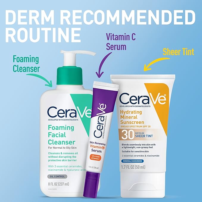 CeraVe Hydrating Mineral Sunscreen SPF 30 with Sheer Tint,Tinted Mineral Sunscreen with Zinc Oxide & Titanium Dioxide,Blends Seamlessly For Healthy Glow,Deep,1.7 Oz,(Pack of 2)