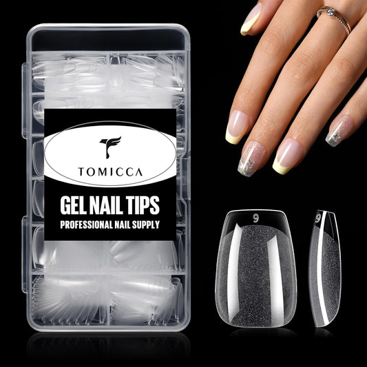 TOMICCA Short Coffin Nail Tips Acrylic Nails 240Pcs Acrylic Nail Kit Gel Nail Tips Pre-shape Clear Nails for Beginner and Professional DIY Salon 12 Sizes