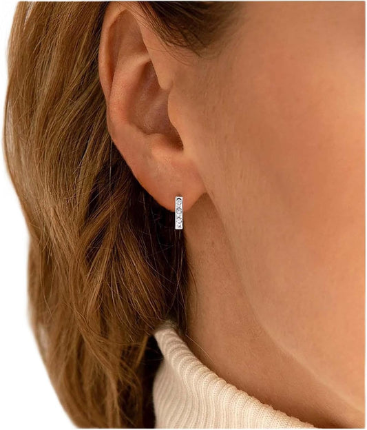 Geometric Crystal Bar Earrings Silver Cz Bar Stick Earrings Cz Rhinestone Bar Stud Earrings Silver Minimalist Earrings Jewelry for Women and Girls
