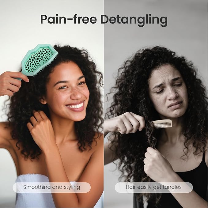 AIMIKE Glacier Detangling Brush, Pain-Free Detangler Brush for Curly Hair Wet & Dry Use, Glide Through Tangles with Ease, Vented Hair Brush for Women's 2c to 4c Curls, Mint Green