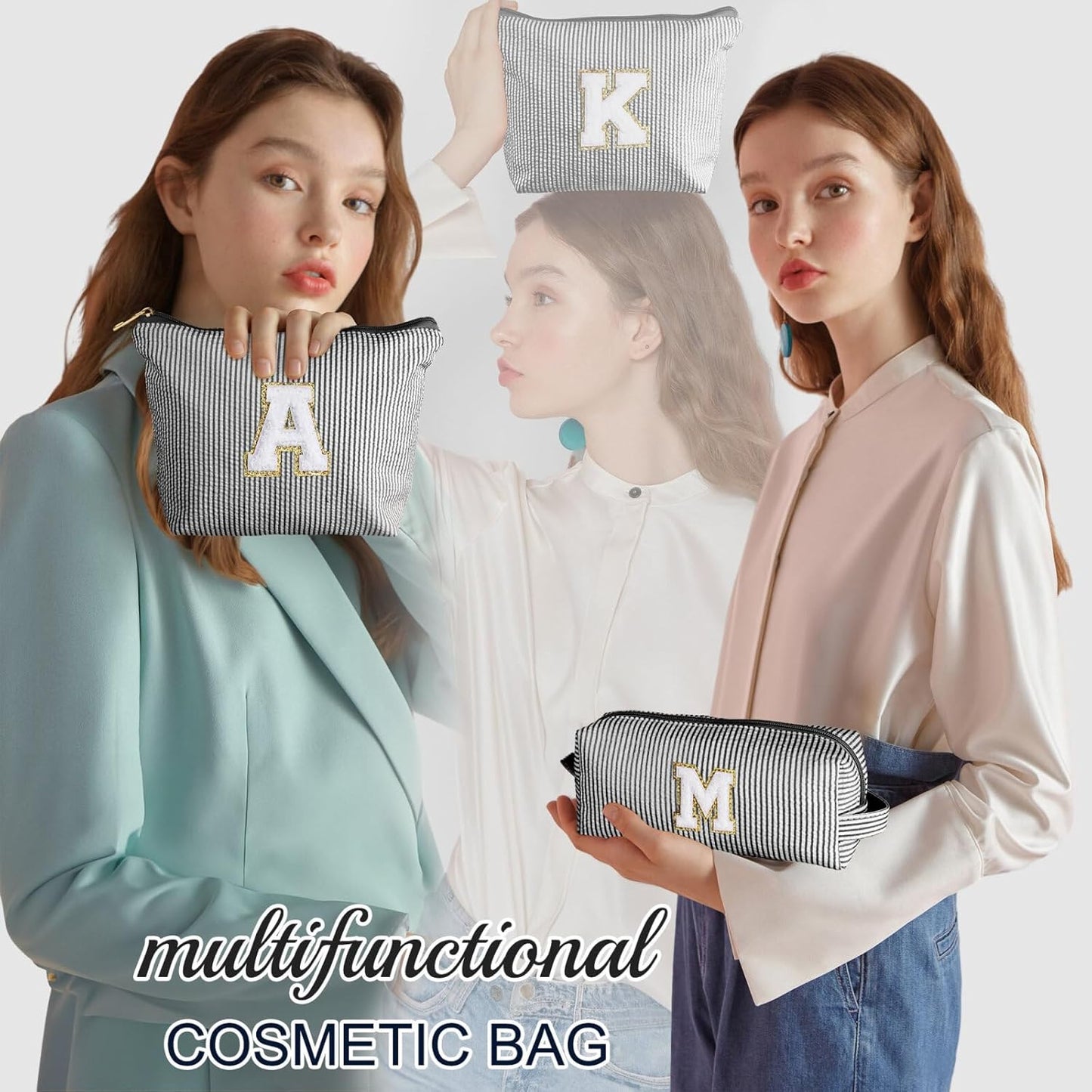 YOOLIFE Initial Christmas Gifts for Girls - Teen Girl Gifts Trendy Stuff Monogram Cute Makeup Bags Make Up Case for Women Her Best Friend Friendship Sister Teacher, Personalized Birthday Gifts Black J