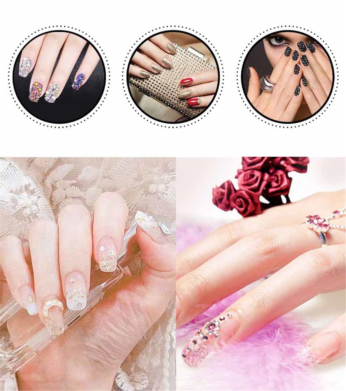 2250 Pcs SS16 4mm AB Flatback Rhinestones for Nails Art Crafts Glitter Round Shine Gems Crystals DIY Clothes Shoes （Black-Bottom RoseRed AB）