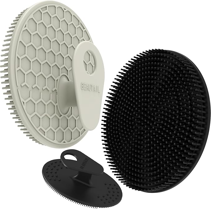 Silicone Body and Face Scrubber Set 3 Pack, BEAUTAIL Shower Bath Scrubber, Gentle Exfoliating Brush for Women Men Baby Sensitive Skin, More Hygienic Than Traditional Loofah, Long Lasting, Black+Gray