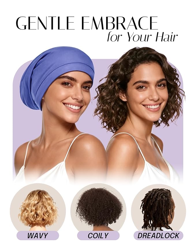OLESILK 100% Mulberry Silk Bonnet for Sleeping Women, No Frizzy Hair Bonnet for Women&Men, Real Silk, Not Satin Ocean Blue