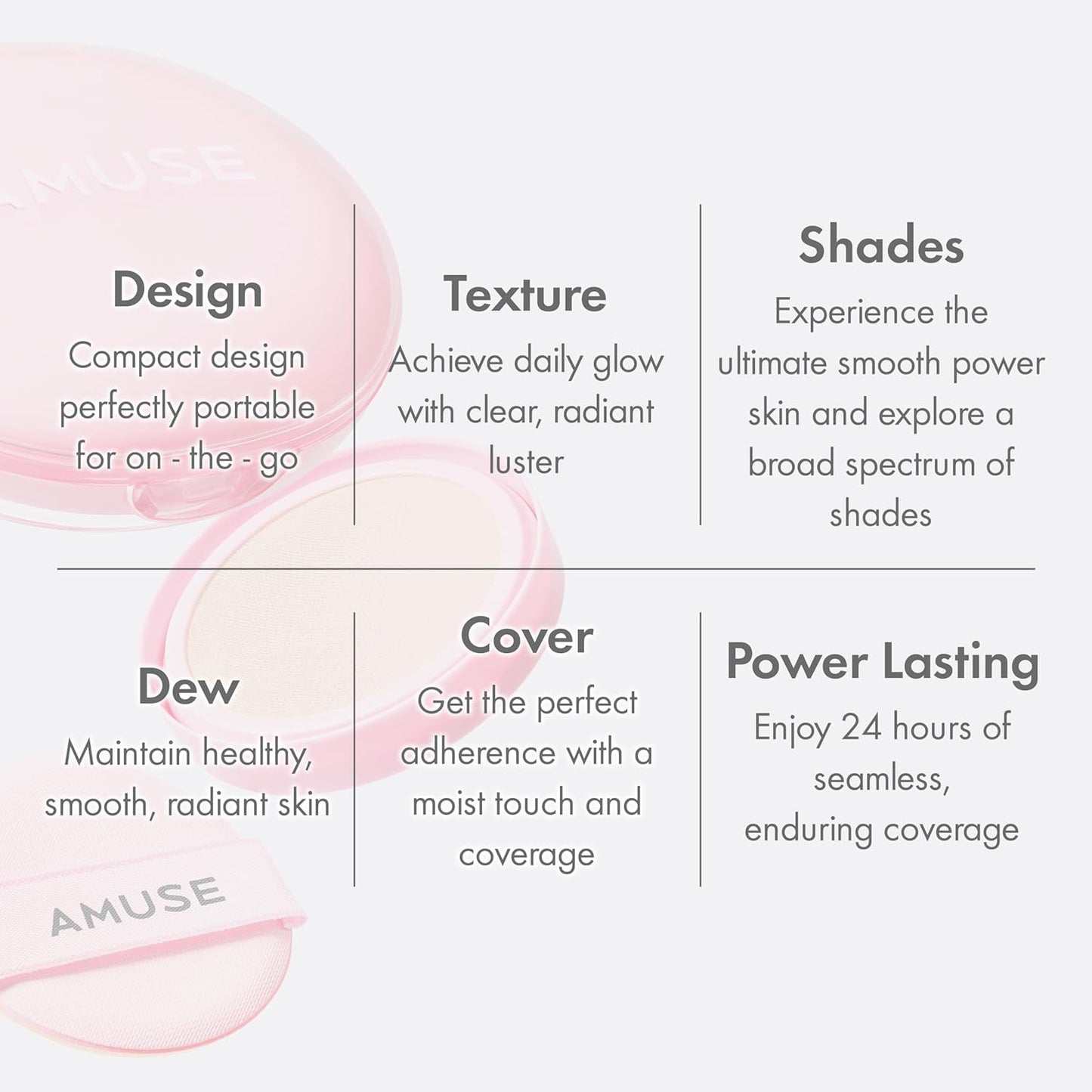 Amuse SEOUL DEW POWER VEGAN CUSHION FOUNDATION | Dewy, glow, long-lasting, double coverage, clean beauty, lightweight, natural look, foundation for sensitive skin, hydrating cushion (04 TAN)