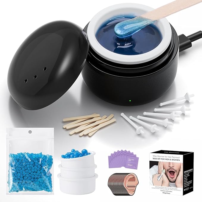 Nose Wax Kit Men Upgraded Version 100g Wax USB Fast Heat Smart Constant Temp 40 Nose Hair Sticks 3 Silicone Pots Travel Size Unisex Suitable for Different Body Parts