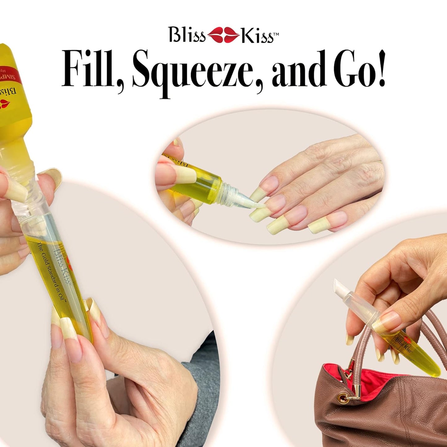 Bliss Kiss Refillable Cuticle Nail Oil Pen with Brush and Simply Pure Cuticle Oil for Nails 15 ml Bottle Bundle - Fragrance Free