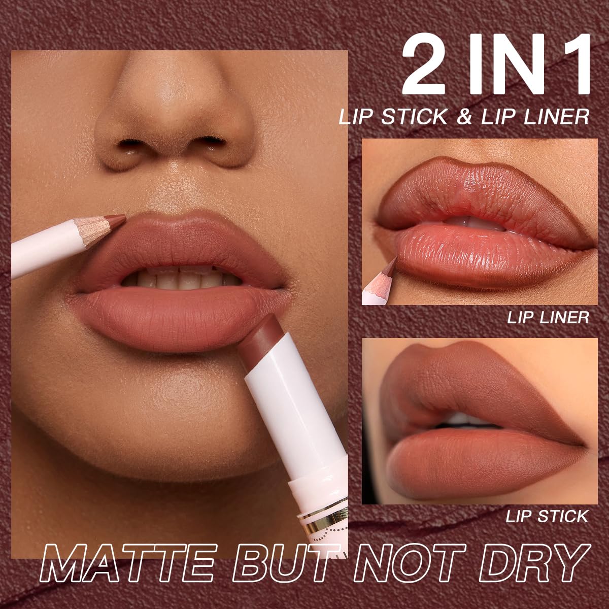 USHAS Lipstick and Lip Liner Combo Set 2 in 1 Waterproof Lipstick for Women Lip liner Set Long Lasting Lipstick, Matte Lipstick Pen with Lip Liner Set Makeup Kits (S16, Pack of 1)