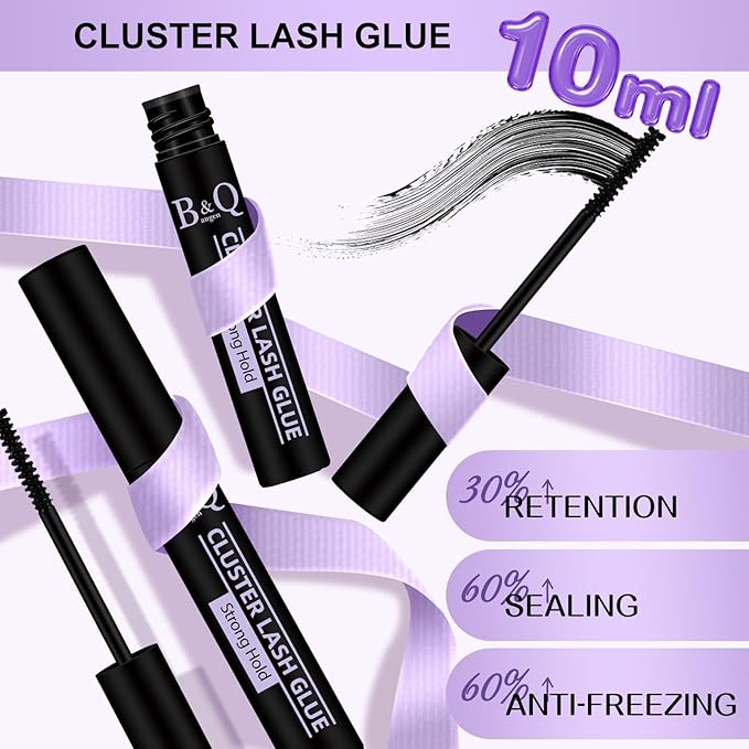 Lash Cluster Glue 10 ML Lash Bond Black Long Retention Eyelash Glue for Personal DIY Eyelash Extension Waterproof Bond Mild High Adhesive for Beginners (Black,10ml)