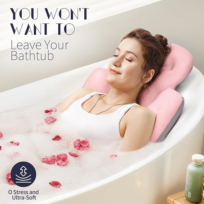Full Body Bath Pillow for Bathtub, Thick Bathtub Cushion, Luxury Tub Pillow for Bath for Headrest Neck and Back Support Pink 56" x 16"