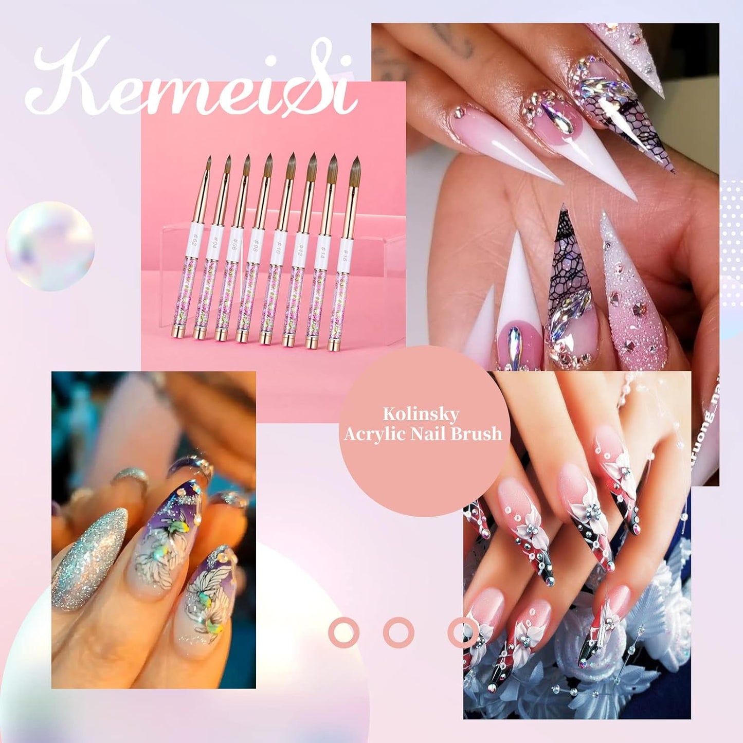 Acrylic Nail Brush Size 6,KEMEISI 100% Pure Kolinsky Nail Art Brushes Sturdy Handle Oval Shaped Acrylic Powder Nail Design Tools for Professional Manicure DIY Home Salon (White)