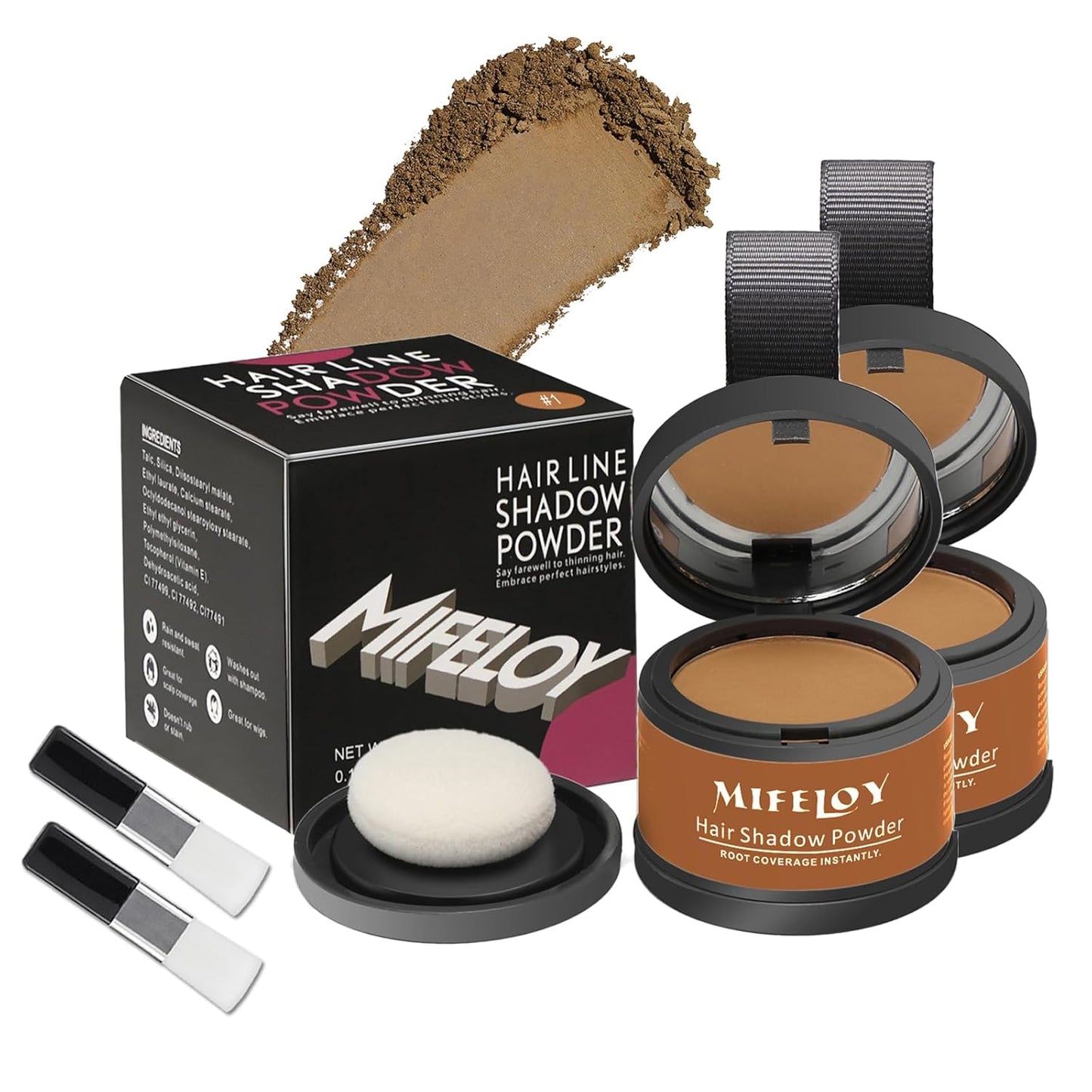 2 Pack Root Touch Up Powder, Hair Color for Grays, Root Coverage for Women and Men, Concealer for Beard Line, Eyebrow, and Thinning Grey Hairline, Light Brown