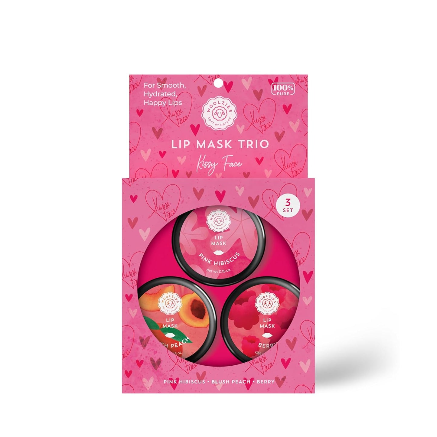Overnight Lip Sleeping Masks Trio - Set of 3 All Natural Hydrating Lip Treatment - Overnight Repair for Soft, Smooth, Hydrated Lips (3 Pack, Kissy Face)