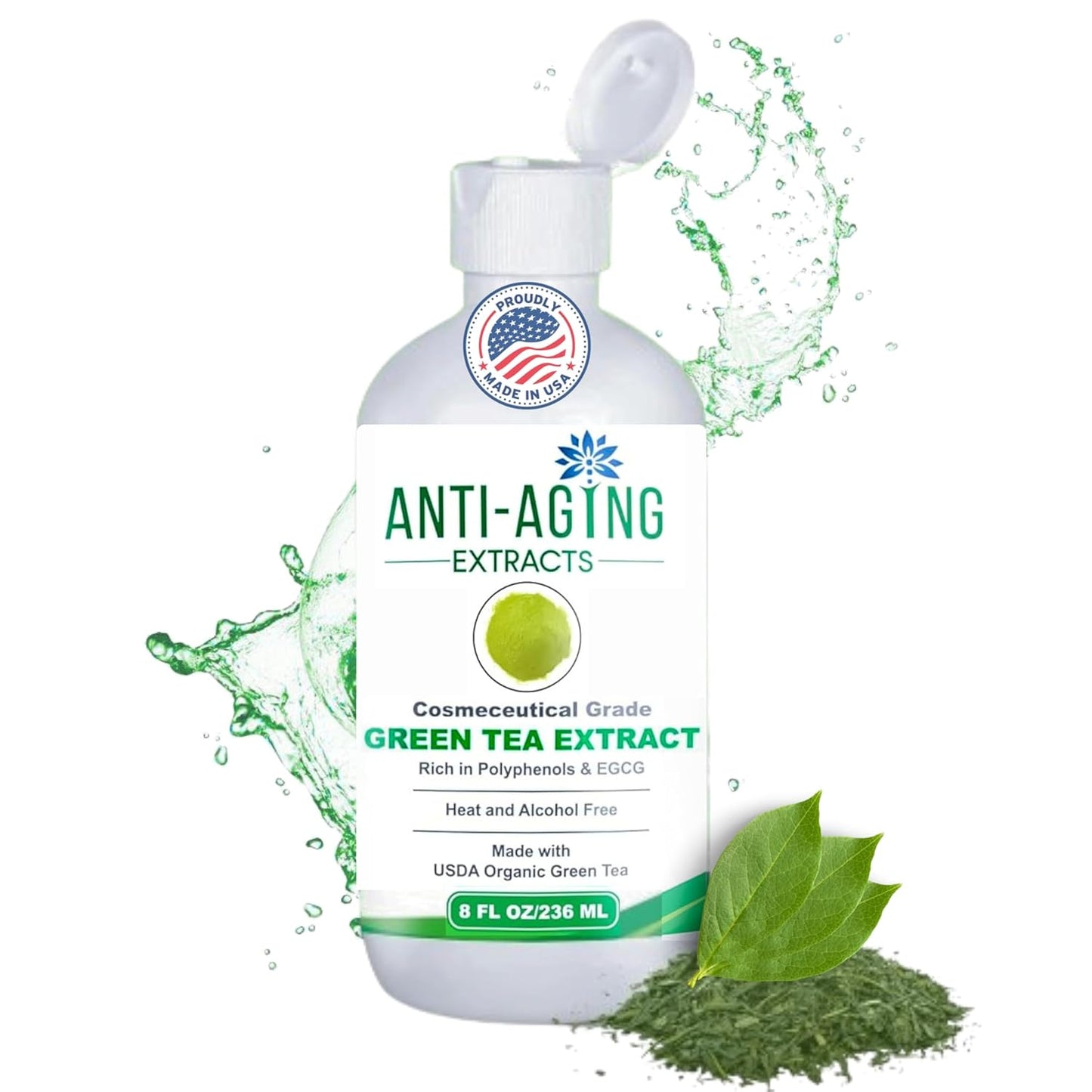 Pure Green Tea Extract for Skin and Hair – Cold-Processed Antioxidant Serum with USDA Organic Leaves – Natural - Alcohol-Free - 8 fl oz