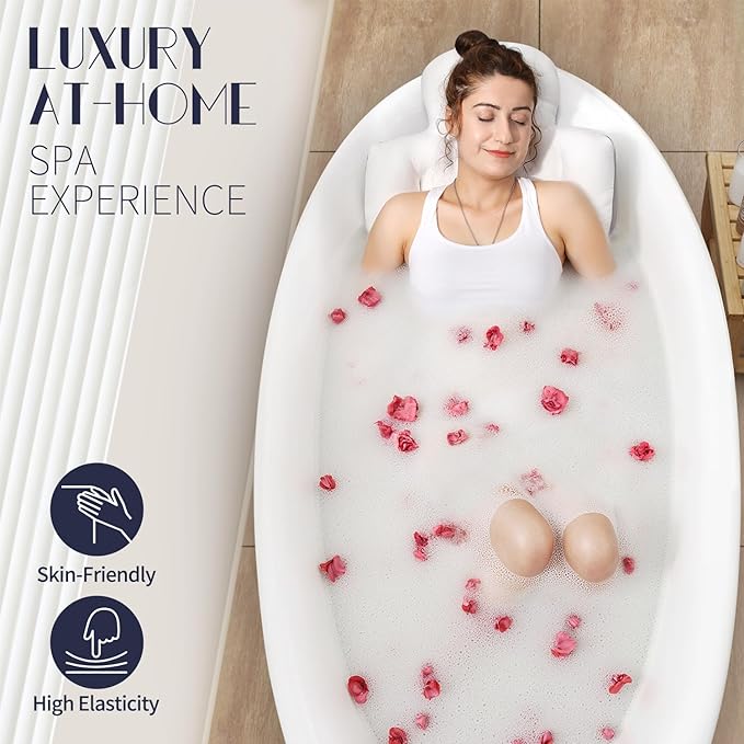 Full Body Bath Pillow for Bathtub, Thick Bathtub Cushion, Luxury Tub Pillow for Bath for Headrest Neck and Back Support White 56" x 16"