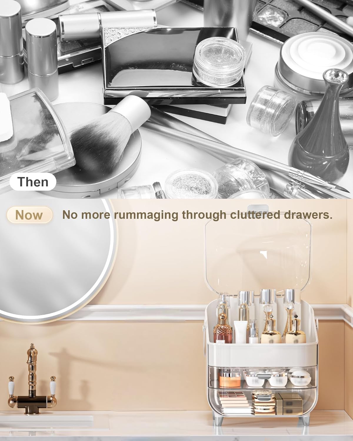 Makeup Organizer, Skincare Holder Bathroom Counter Organizer, Storage Box Cosmetic Display Cases, Teen Girl Gifts Trendy Stuff Make up Organizers for Vanity, Dresser, Countertop (Silver)