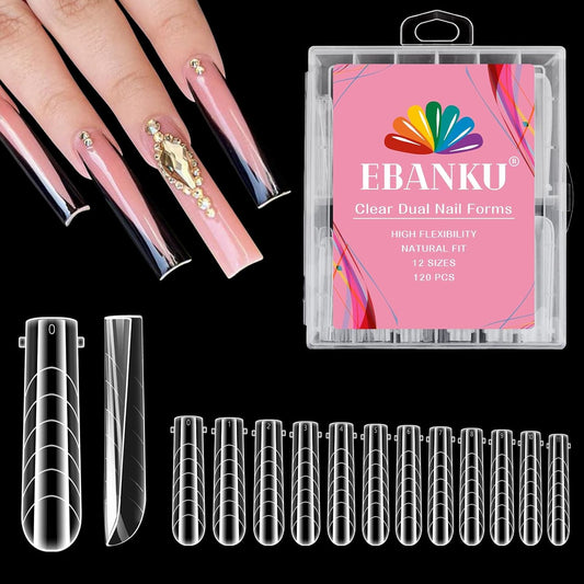 EBANKU Poly Gel Nail Forms Coffin Long, 120 Pcs Dual Forms for Polygel, Structure Builder Gel Nail Molds Acrylic Nail Kit for Nail Extension Art Design Salon & DIY -12 Sizes