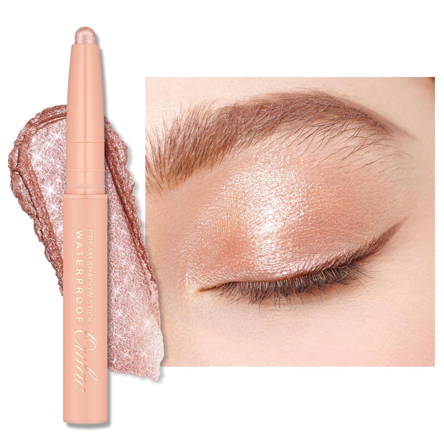Oulac Nude Eyeshadow Crayon – Twist-Up Waterproof Stick, Soft Shimmer Finish, Vegan & Cruelty-Free, 1.25g, WS02 Pink Rush