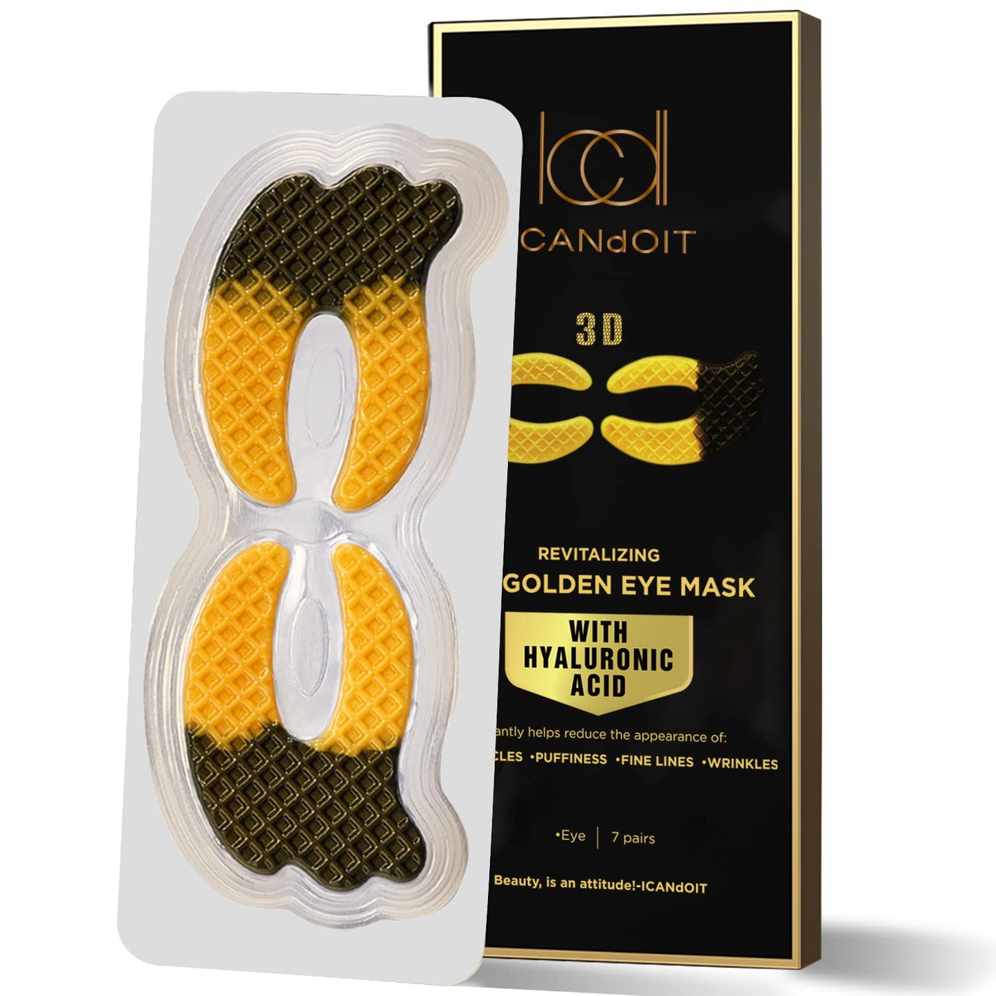 ICANdOIT 24K Gold Eye Mask For Dark Circles&Puffiness,Anti-Aging,Anti-Wrinkle With Hyaluronic Acid and Collagen,Eye Zone Care Eye Patches for All Skin Types,7Pairs/box