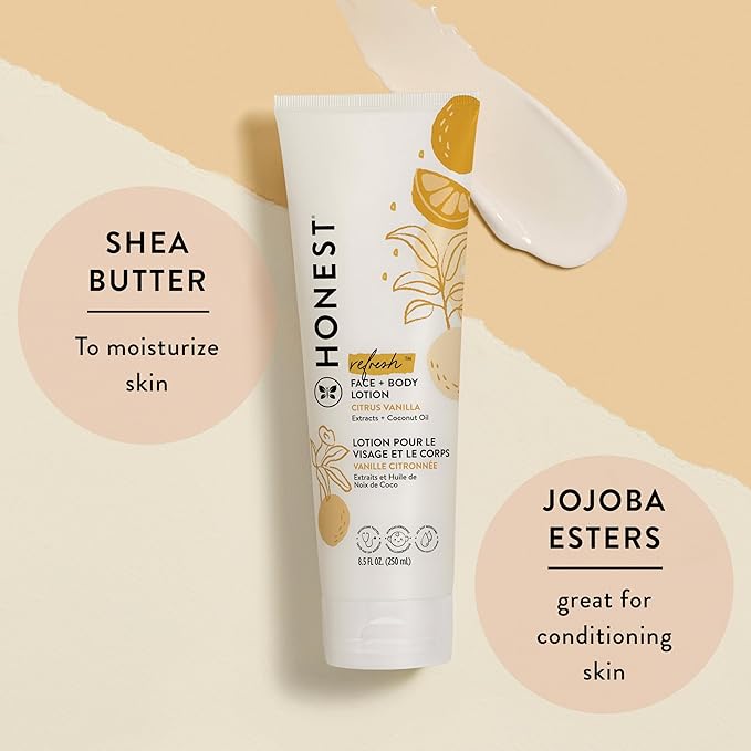 The Honest Company Hydrating Face and Body Lotion,Fast Absorbing,Naturally Derived Hypoallergenic,Citrus Vanilla Refresh,8.5 fl oz,(Pack of 2)