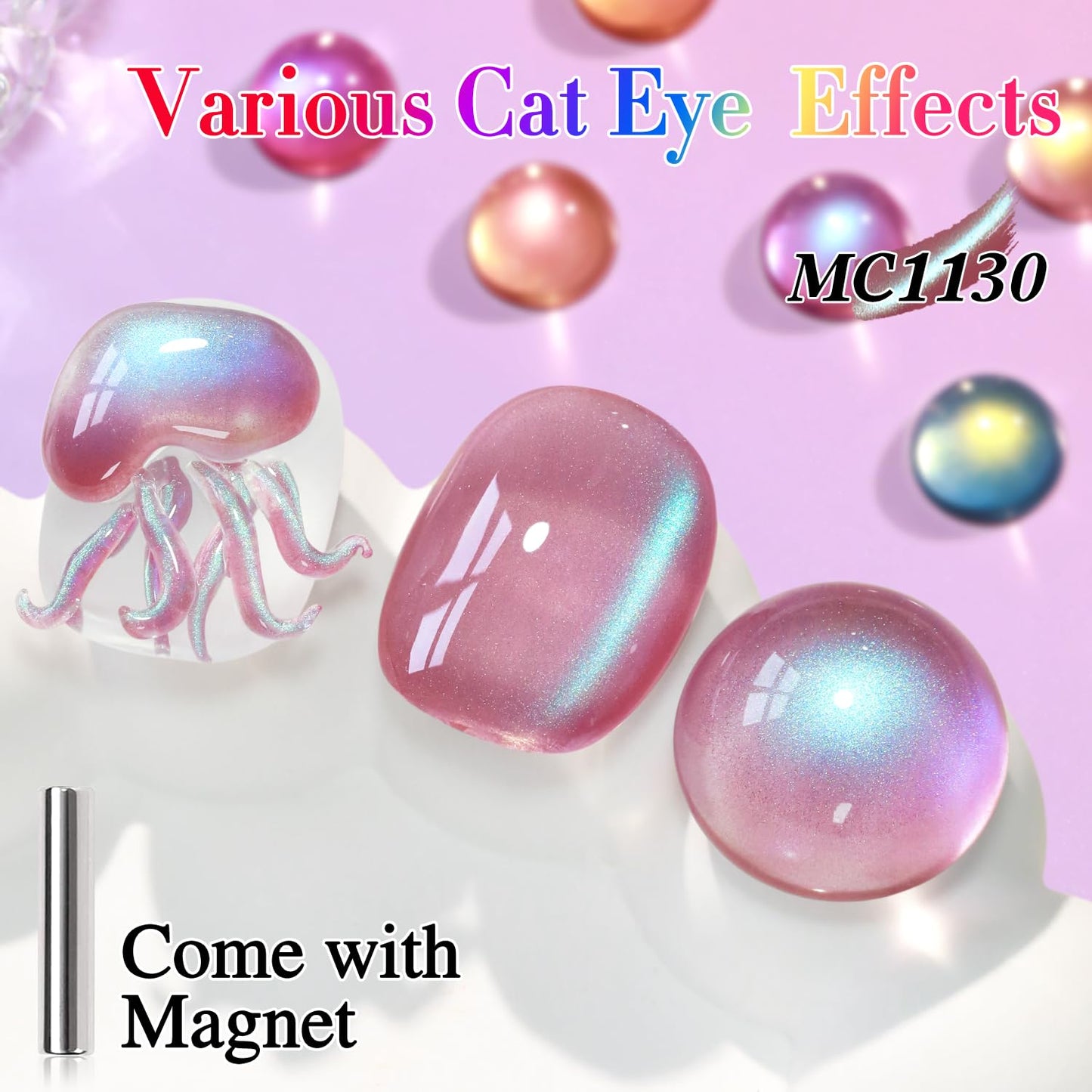 Double Rhythm 15ML Ice Glass Cat Eye Gel Polish with Magnet Holographic Glitter Shimmer Translucent Sheer Color Salon Soak Off Magnetic Nail at Home (Plum Purple-MC1130)